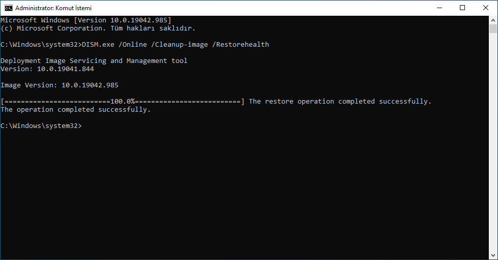 Windows 10 DISM Success