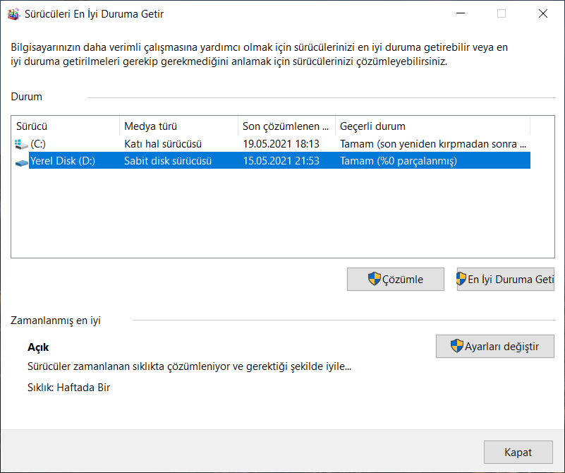 Windows 10 Defrag